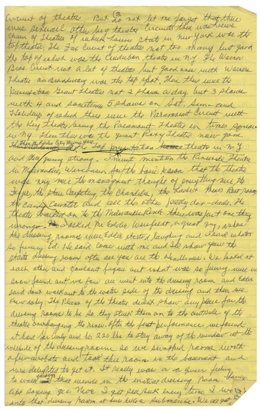 Moe Howard's Handwritten Manuscript Page When Writing His Autobiography -- Moe Remembers Life on the Vaudeville Circuit With Larry & Curly -- Two Pages on One 8'' x 12.5'' Sheet